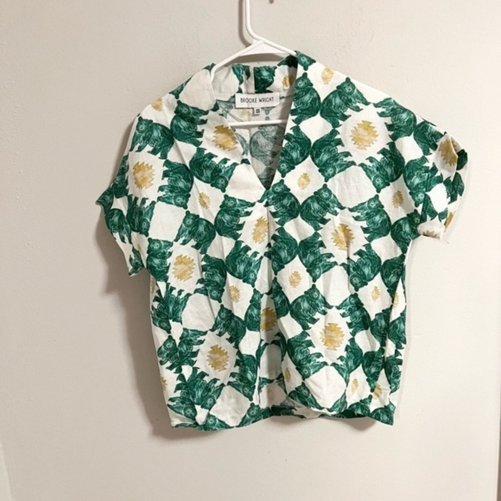 Brooke Wright linen  Cotton Bear Print Top